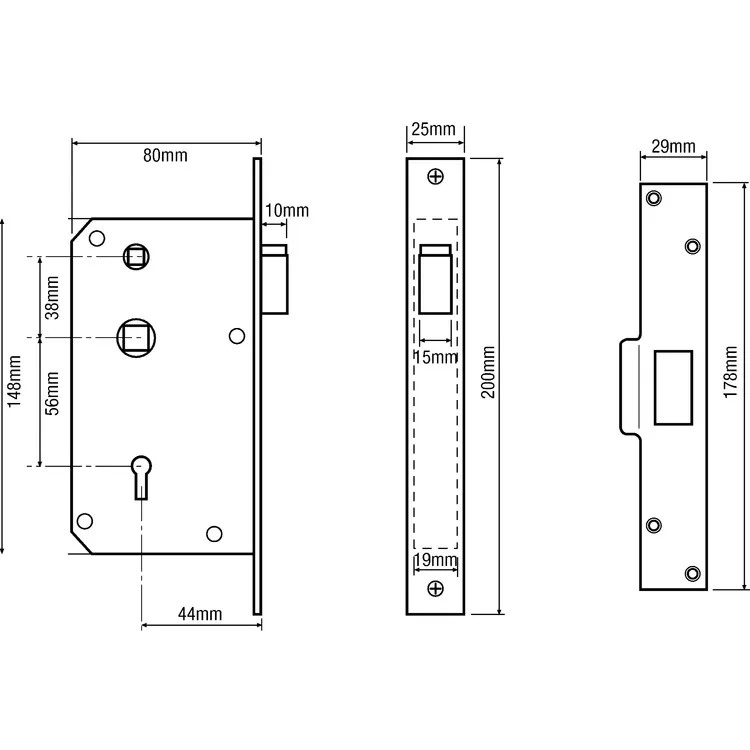 (Ex Chubb) Union 3R35 Non British Standard 5 Lever Deadlocking Mortice NightLatch