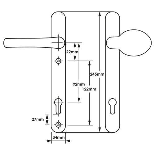 TSS Lever Moveable Pad UPVC Multipoint Door Handles - 92mm PZ Sprung 122mm Screw Centres - Long Backplate