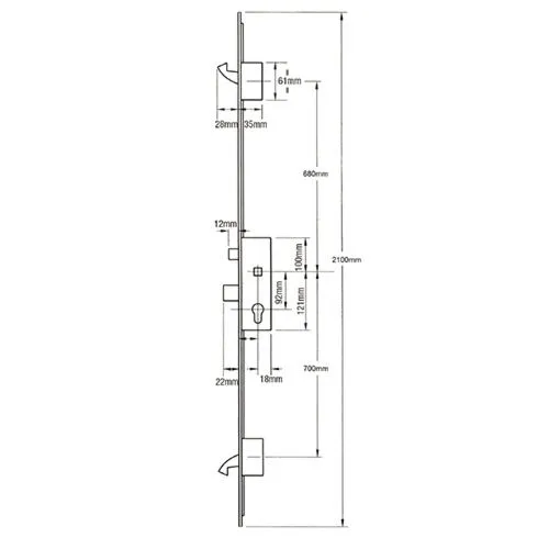 ERA Latch Deadbolt 2 Large Hooks Split Spindle Multipoint Door Lock - Option 3 (top hook to spindle = 680mm)