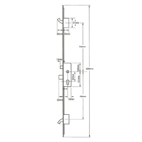 ERA Latch Deadbolt 2 Large Hooks Split Spindle Multipoint Door Lock - Option 2 (top hook to spindle = 730mm)