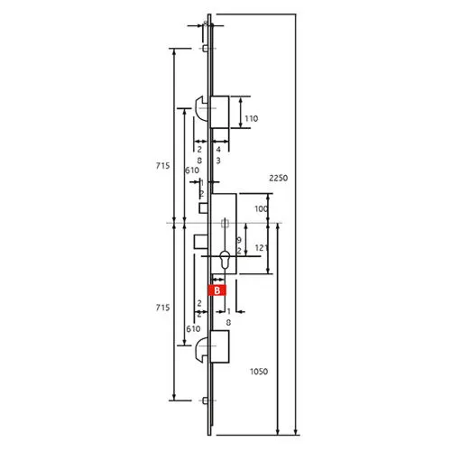 ERA Latch Deadbolt 2 Large Hooks 2 Rollers Split Spindle Multipoint Door Lock - Option 2 (top hook to spindle = 730mm)