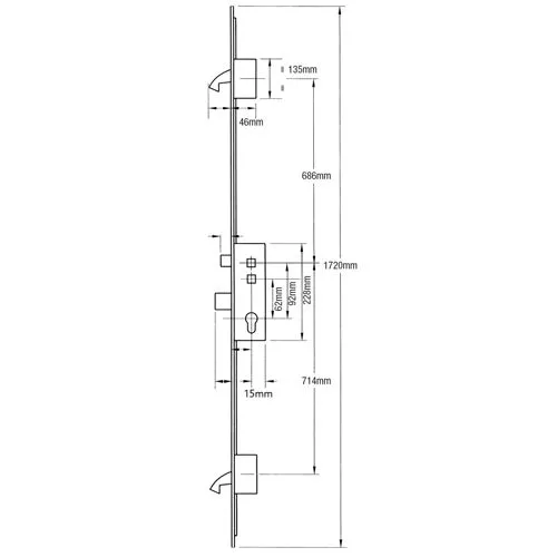 Fullex Crimebeater Latch Deadbolt 2 Hooks Double Spindle Multipoint Door Lock - 20mm Faceplate