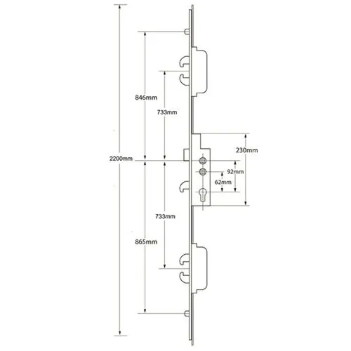 Ingenious Duplex Latch 5 Hook 2 Roller Double Spindle Multipoint Door Lock (top hook to spindle = 733mm)